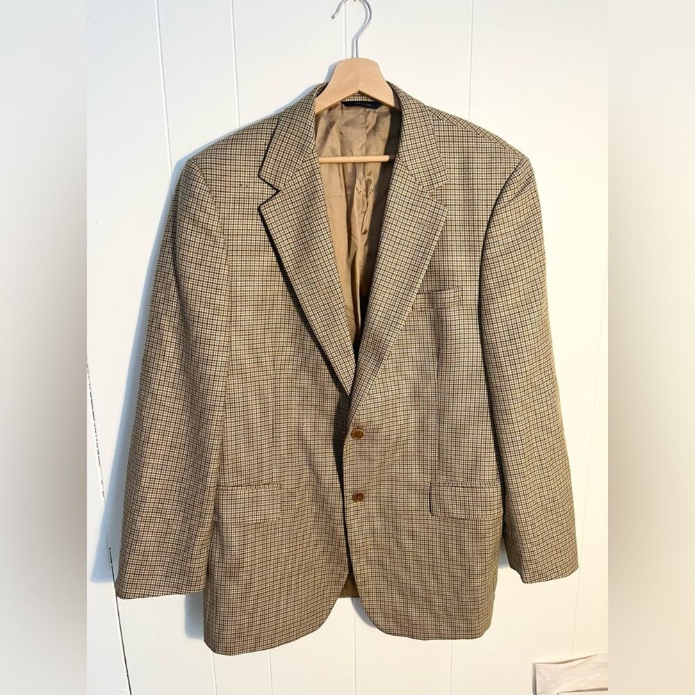 Brooks brothers men’s blazer wool houndstooth plaid brown tan academia